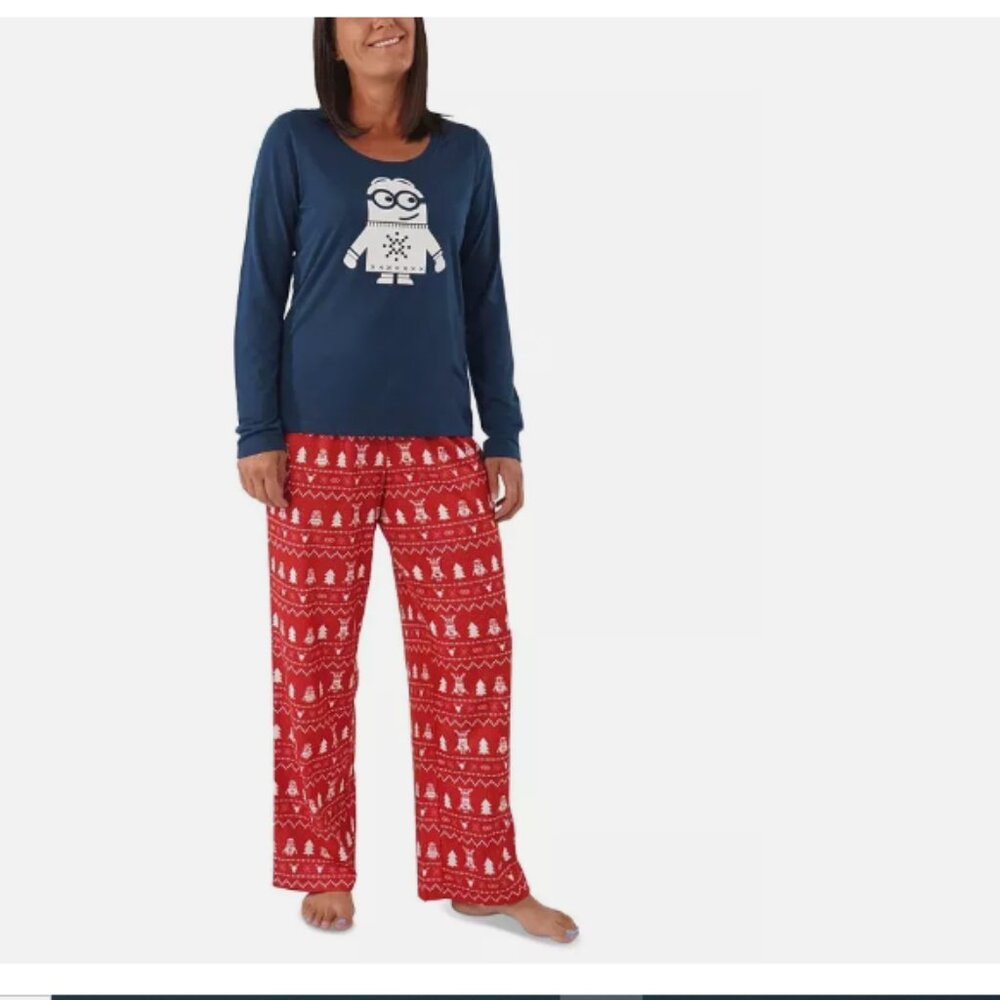 Munki Munki Matching Women's Holiday Minions Family Pajama Pant, RED, 1X